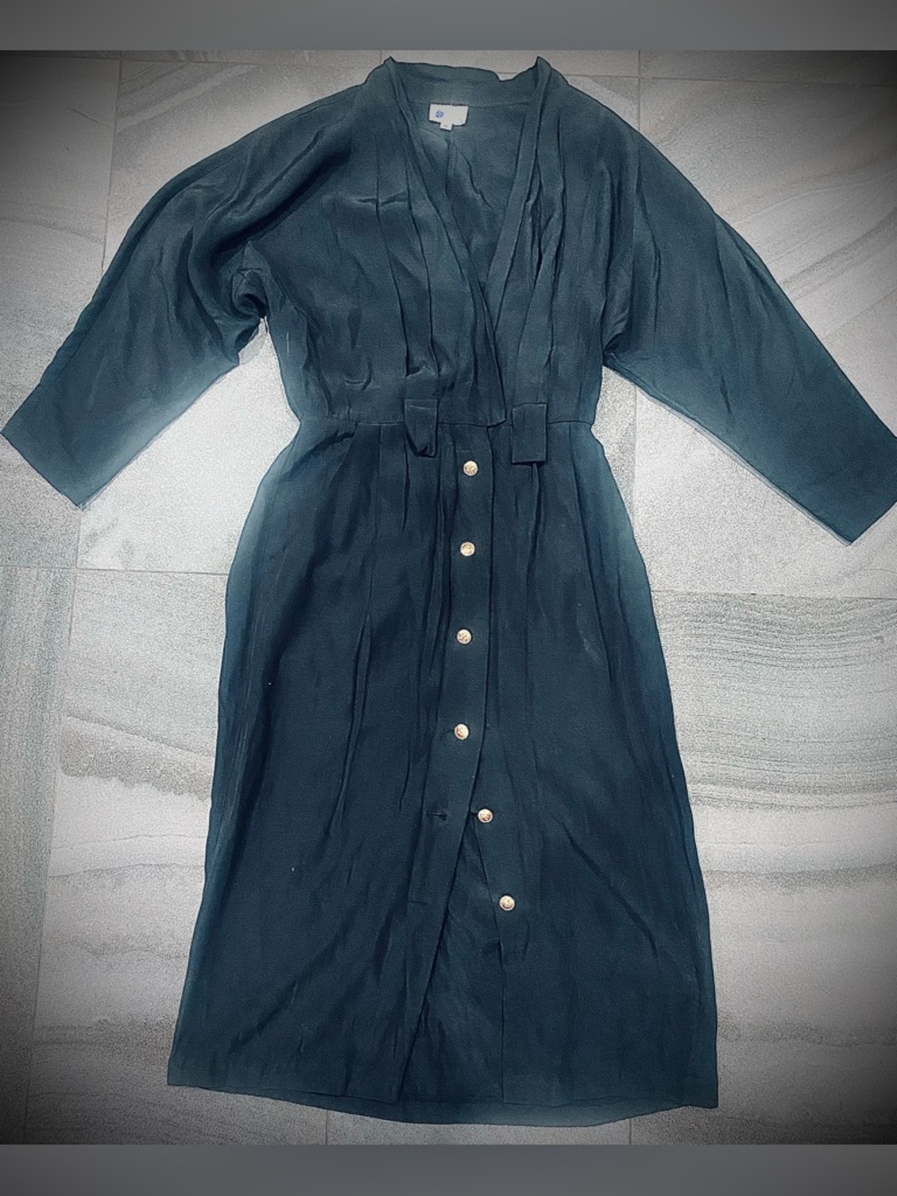 Women’s Vintage Black Lightweight Midi dress Gold buttons Sz 8